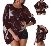 Donna Brillantini Pullover Stelle Vintage Oversize Retro Fledermaus Sexy 38 40 S