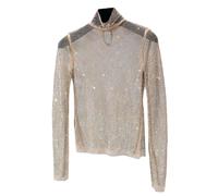 Donna Brillantini Rete Strass Velato a Top Diamante Dolcevita Camicia Camicetta