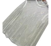Donna Brillantini Rete Strass Velato a Top Diamante Dolcevita Camicia Camicetta
