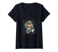 Donna Brillare luminoso con questa sirena con occhiali da sole Maglietta con Collo a V