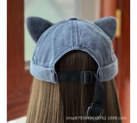 Donna Brimless Teschio Cappello Cotone Denim Gatto Orecchio Carino Rolled Rétro
