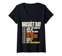 Donna Brisket Day Schedule Funny BBQ Smoker Pitmaster The Stall Maglietta con Collo a V
