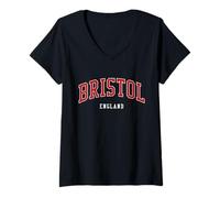 Donna Bristol England College University Style Maglietta con Collo a V
