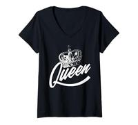 Donna Britannico Crown Queen II Bambini Elisabetta Inghilterra Settant'anni Maglietta con Collo a V