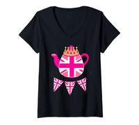 Donna British Celebration, bandierine Rosa Union Jack per Mamme da Donna Maglietta con Collo a V