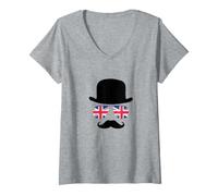 Donna British Gentleman - Cappello a Bombetta, Motivo: aviatori Union Jack Maglietta con Collo a V