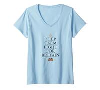Donna BRITISH PATRIOT SUPPORTO PROUD KEEP CALM FIGHT PER LA Gran Bretagna UK Maglietta con Collo a V