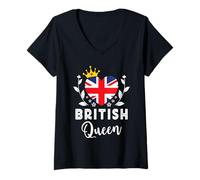 Donna British Queen UK Flag Proud British Woman Maglietta con Collo a V