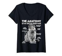 Donna British Shorthair T | Vestito umoristico per Gatti | Pelo Maglietta con Collo a V