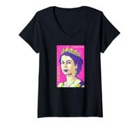 Donna British UK Que%N Eliza%Beth II Monarch Legend Regno Unito Maglietta con Collo a V