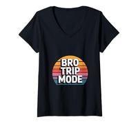 Donna Bro Trip Mode Avventure Vacation Weekend Brothers ------- Maglietta con Collo a V