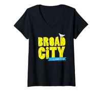 Donna Broad City Pigeon Logo Maglietta con Collo a V