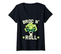 Donna Broc N' Roll Broccoli Vegano Vegetariano Sano Maglietta con Collo a V