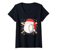 Donna Brocca da Baseball con Cappello di Babbo Natale Merry Christmas Catcher Maglietta con Collo a V