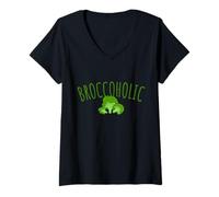 Donna Broccoholic Broccoli Addicted Lover Vegetable Funny Vegan Maglietta con Collo a V