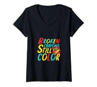 Donna Broken Crayons Still Color Positive Mindset Motivational Maglietta con Collo a V