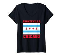 Donna Bronzeville Chicago Illinois Flag 773 312 Piatto Fondo Pizza Maglietta con Collo a V