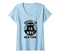 Donna Brooklyn Bridge Shirt, Brooklyn New York City Graphic Design Maglietta con Collo a V