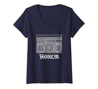 Donna Brooklyn New York Boom Box 1980s Nostalgia Maglietta con Collo a V