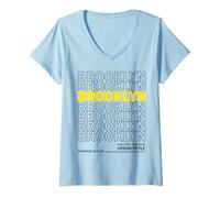 Donna Brooklyn New York Urban Style Maglietta con Collo a V
