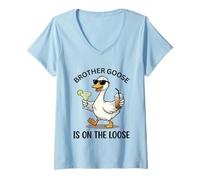 Donna Brother Goose Is On Loose Fun Summer Vibes Duck Design Maglietta con Collo a V