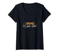 Donna Brown Moon Phase Heart - I'll Get Over It... Grafica marrone Maglietta con Collo a V