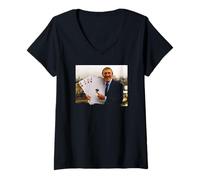 Donna Bruce Forsyth Generation Game Gioca Le tue Carte nel Modo Giusto Maglietta con Collo a V