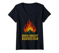 Donna Brucia Bright Kurdistan Kurdish Pride Kurd Mountain Maglietta con Collo a V