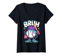 Donna Bruh Baseball Ice Cream Drip Pastel Gioventù Carino Baseball Maglietta con Collo a V
