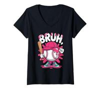 Donna Bruh Baseball Ice Cream Drip Pastel Giunto Giovane Baseball Maglietta con Collo a V