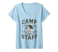Donna Bruh Camp Staff Host Squad Camper Avventura Campeggio Smore Maglietta con Collo a V