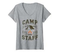 Donna Bruh Camp Staff Host Squad Camper Avventura Campeggio Smore Maglietta con Collo a V