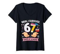 Donna Bruh I Survived 67 Days of School Divertente Umorismo Studentesco Maglietta con Collo a V