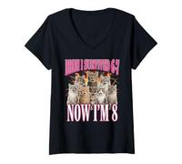 Donna Bruh I Survived 67 Now I'm 8 Gatti 8° Compleanno Ragazze Maglietta con Collo a V