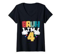 Donna Bruh I'm 4 Year Old Regali Ragazzi Ragazze It's My 4th Birthday Maglietta con Collo a V