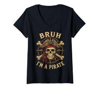 Donna Bruh I'm a Pirate Skull Lazy Costume Halloween Humor Maglietta con Collo a V