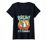 Donna Bruh It’s Summer | Funny Silly Goose Beach Meme Tee Maglietta con Collo a V