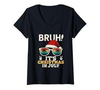 Donna Bruh It's Christmas In July Retro Divertente Estate Natale Uomini Ragazzi Maglietta con Collo a V