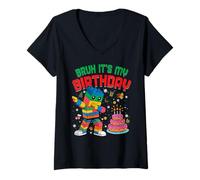 Donna Bruh It's My Birthday Christmas Builder - Costruttore di Mattoni Maglietta con Collo a V