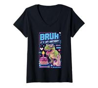 Donna Bruh It's My Birthday T-rex Boy Girl Festa in famiglia Bday Dino Maglietta con Collo a V
