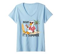 Donna Bruh It's Summer Funny Duck Beach Vacation Surf Graphic Maglietta con Collo a V
