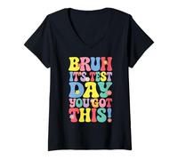 Donna Bruh It's Test Day You Got This Testing Day Teacher Kids Maglietta con Collo a V