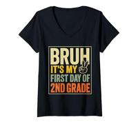 Donna Bruh - Maglietta Divertente con Scritta It's My First Day of 2nd Grade Maglietta con Collo a V