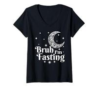 Donna Bruh, STO digiunando Eid Mubarak Ramadan Kareem Musulmano Islamico Maglietta con Collo a V