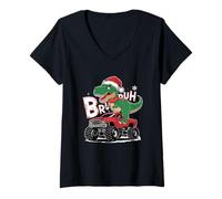 Donna Bruh T Rex - Camion Natalizio con Dinosauri Maglietta con Collo a V