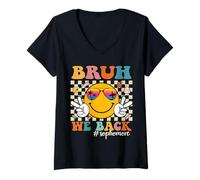 Donna Bruh We Back Sophomore Retro Back to School Boys Girls Kids Maglietta con Collo a V