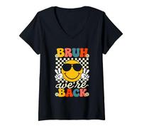 Donna Bruh We're Back To School Vintage Peace 70s Scacchiera Maglietta con Collo a V