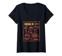 Donna Brunch O'Clock Culinaria Mattina Gioia Maglietta con Collo a V