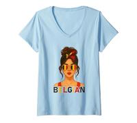 Donna Brunette Belgian Girlfriend Belgium Flag Belgian Wife Maglietta con Collo a V