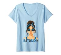 Donna Brunette Estonian Girl Estonia Flag Estonian Girlfriend Wife Maglietta con Collo a V